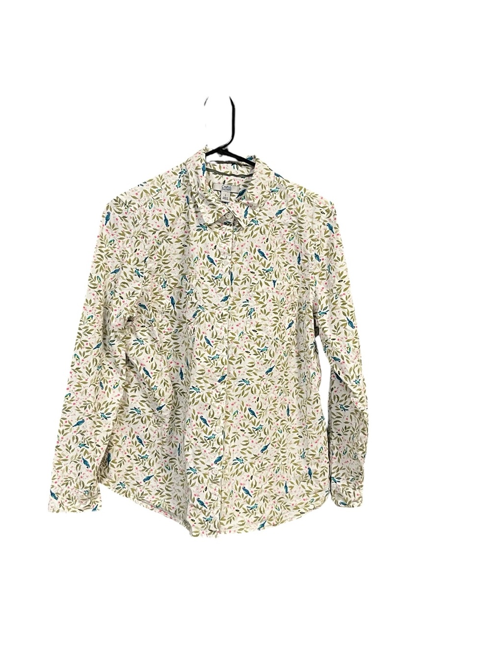 Croft & Barrow L Parrot Shirt Cottagecore Birdcore Botanical Garden Preppy